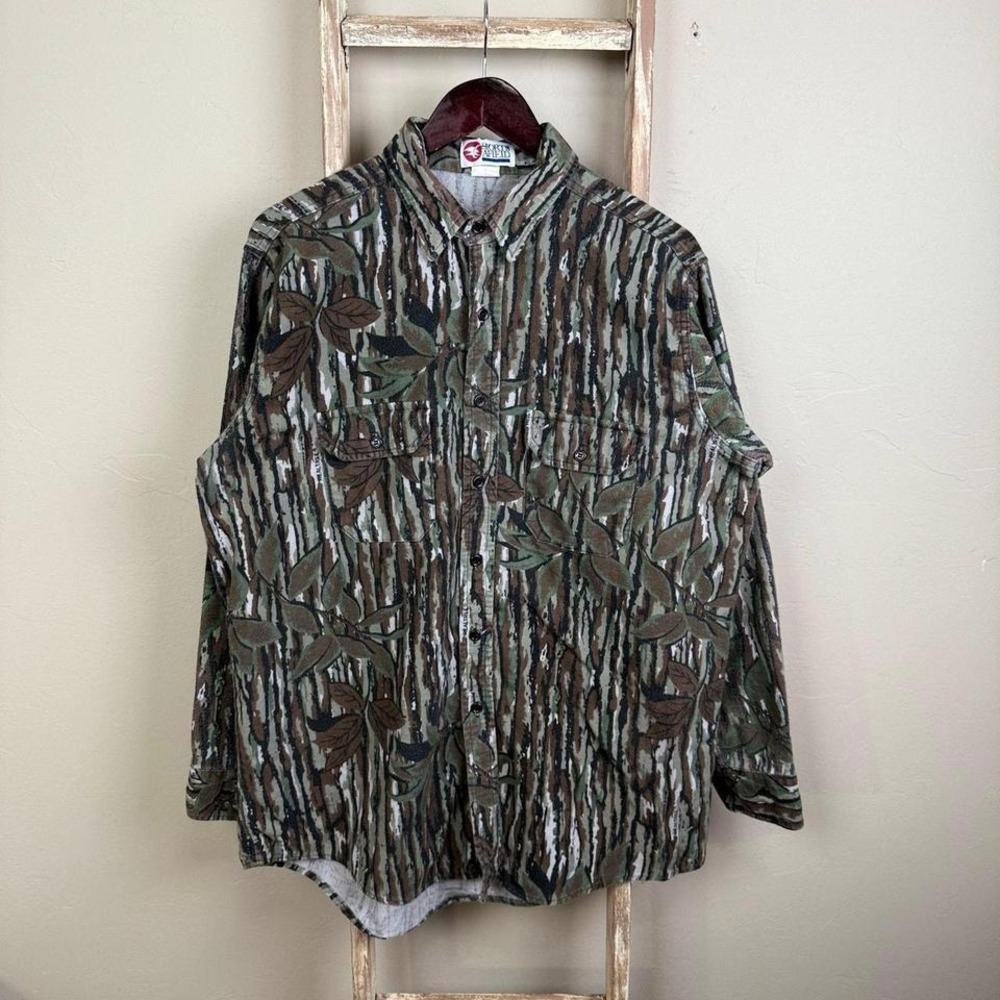 Vintage 90s Sports‎ Afield Tree Bark Button Longsleeve Shirt size XL